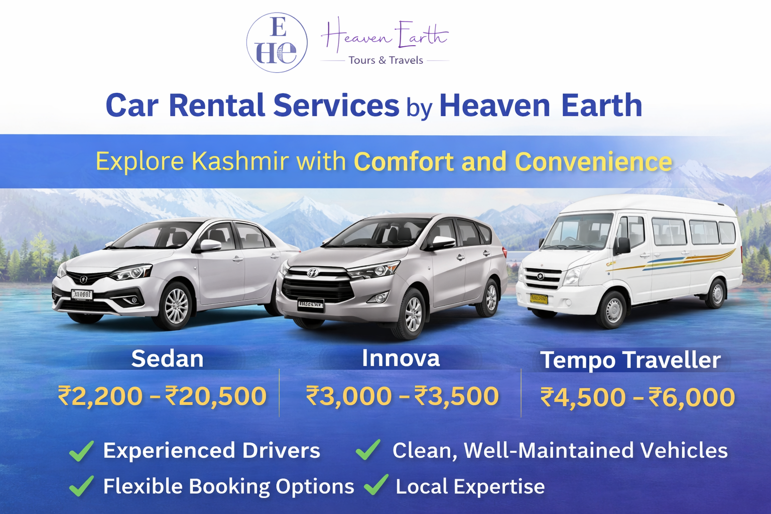 Car rentals by Heaven earth tour and travels